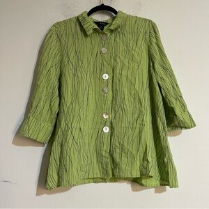 Ali Miles Green Abalone Button Striped 3/4 Sleeve Blouse XL Petite Lagenlook